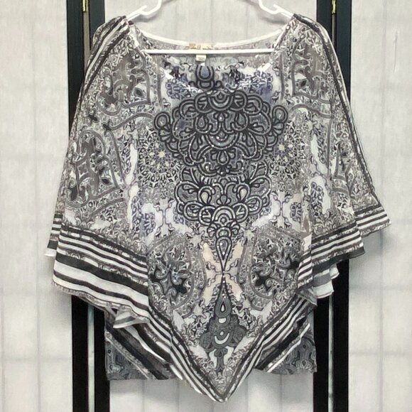 World Unity 2 Piece Set Jeweled Sheer Flutter Batwing Overblouse & Tank Black XL - Picture 1 of 14